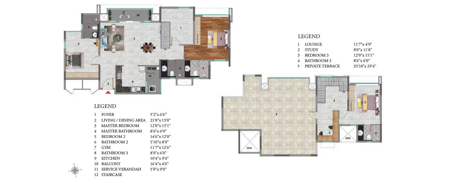 Floor plan for 3 BHK