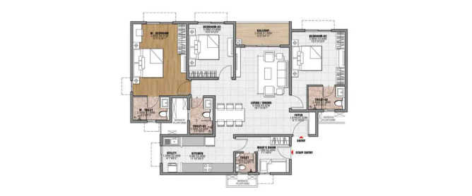 Brigade Morgan Heights Perumbakkam - Floor plan 3 BHK 1937 Sq.ft