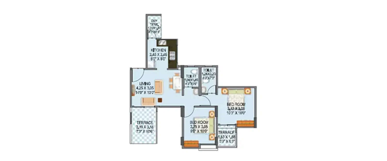 Floor plan for 2 BHK