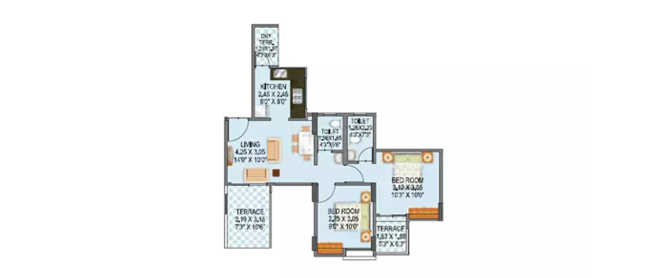 Mantra Moments Moshi - Floor plan 2 BHK 480 Sq.ft