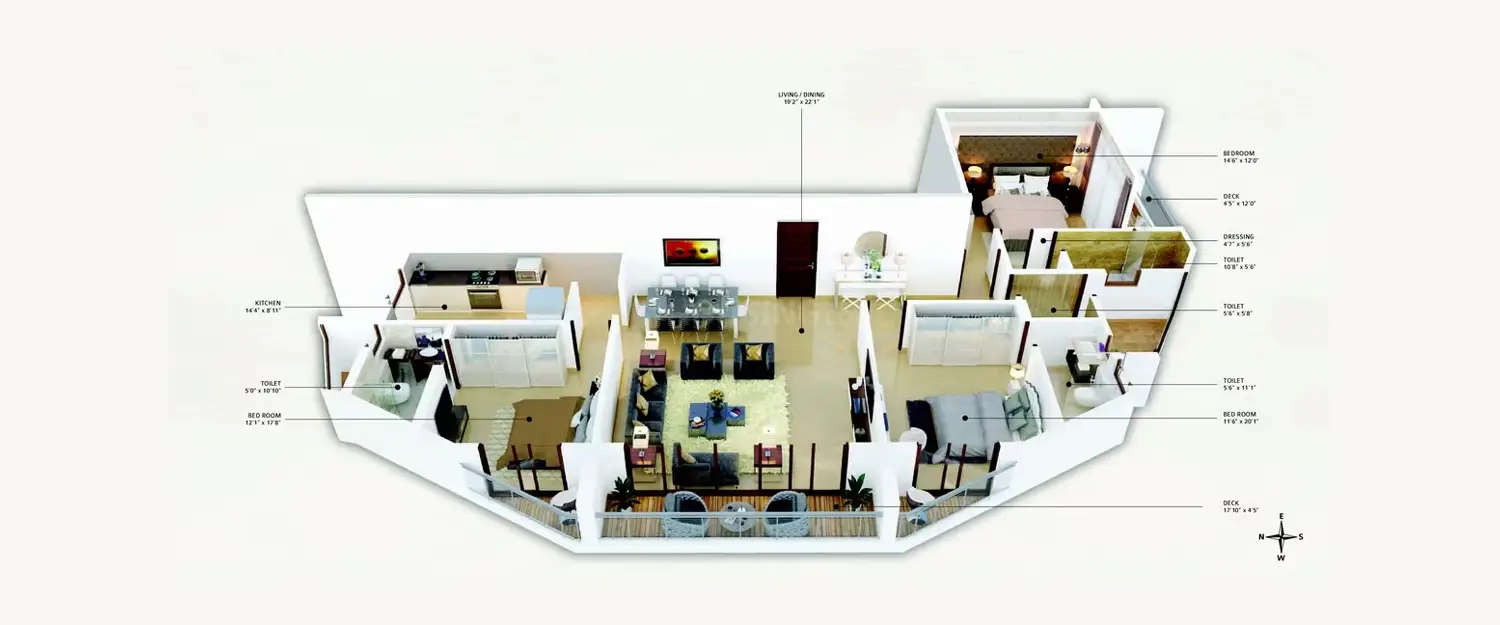 Floor plan for 3 BHK