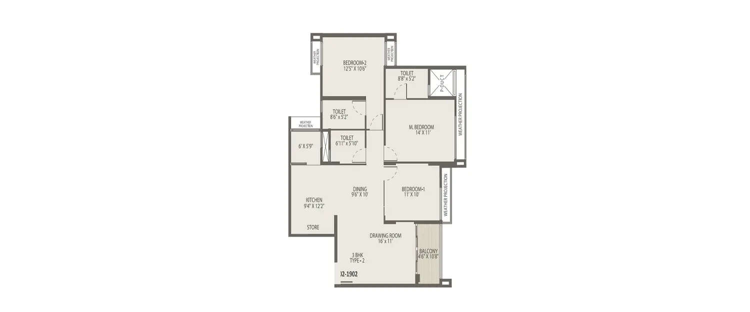 Floor plan for 3 BHK