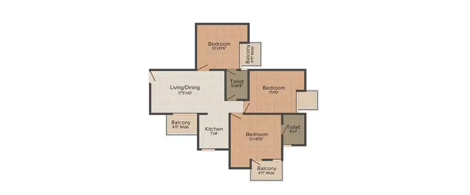 Floor plan for 3 BHK