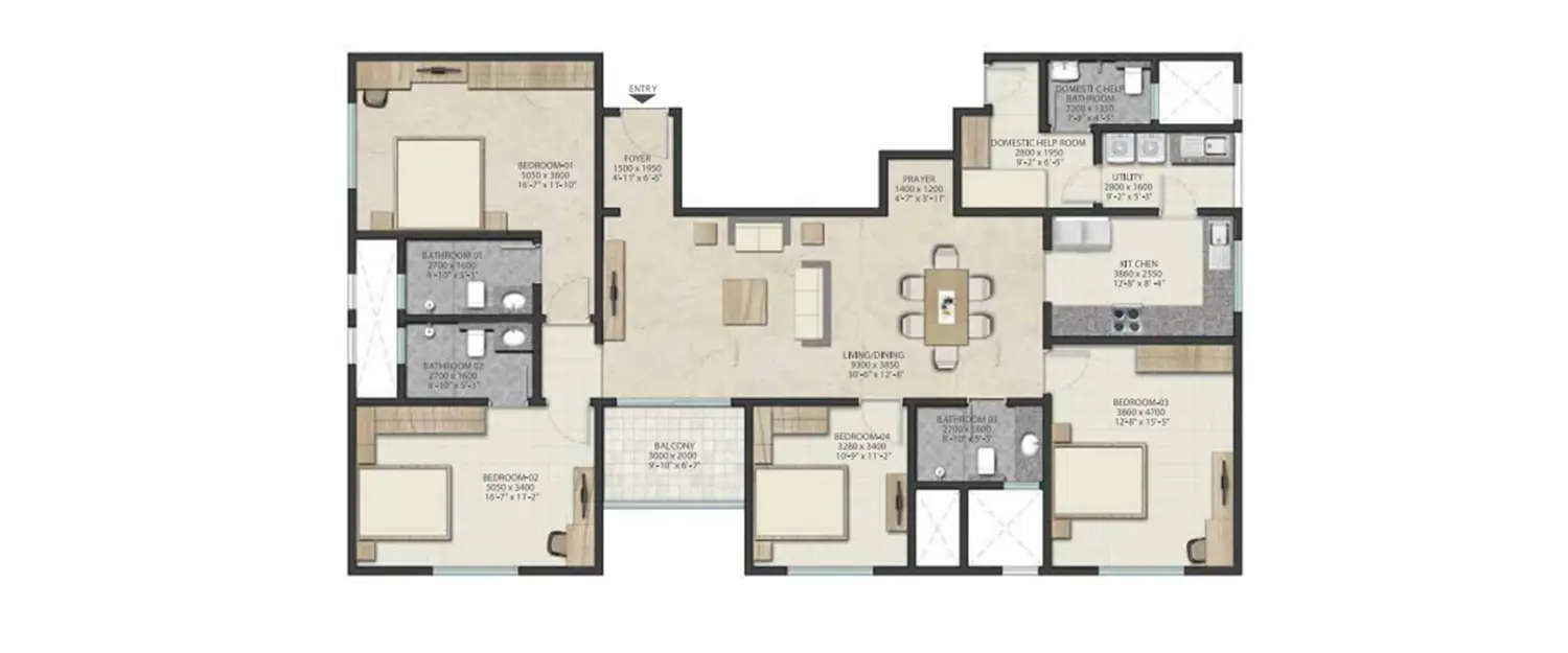 Floor plan for 4 BHK