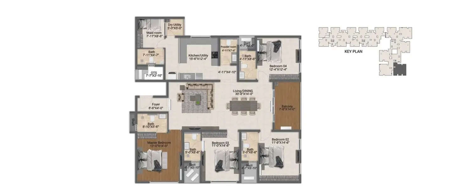 Floor plan for 4 BHK