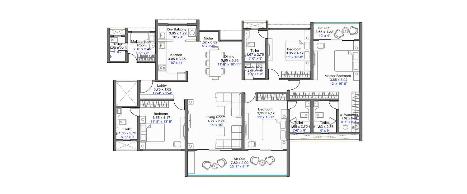 Floor plan for 4 BHK