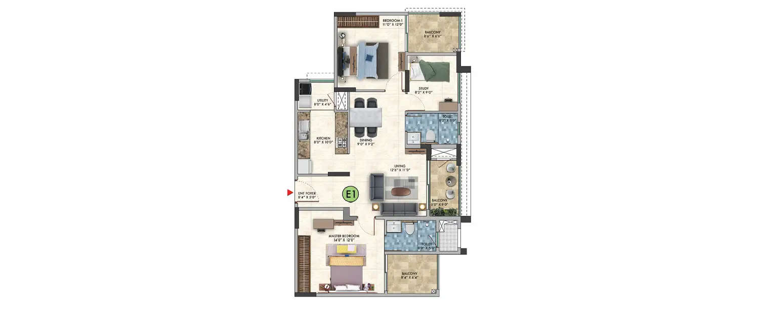 Floor plan for 2.5 BHK
