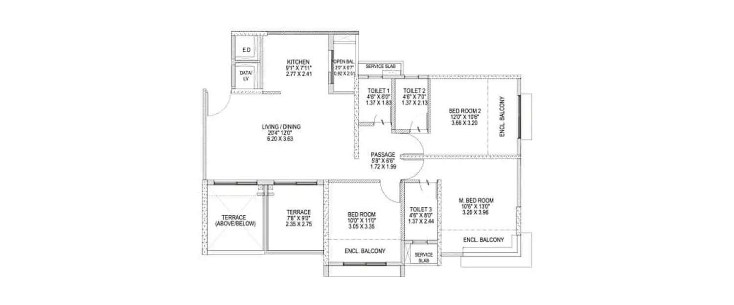 Floor plan for 3 BHK