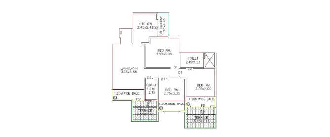 Sai Proviso Leisure Town Hadapsar - Floor plan 3 BHK 965 Sq.ft