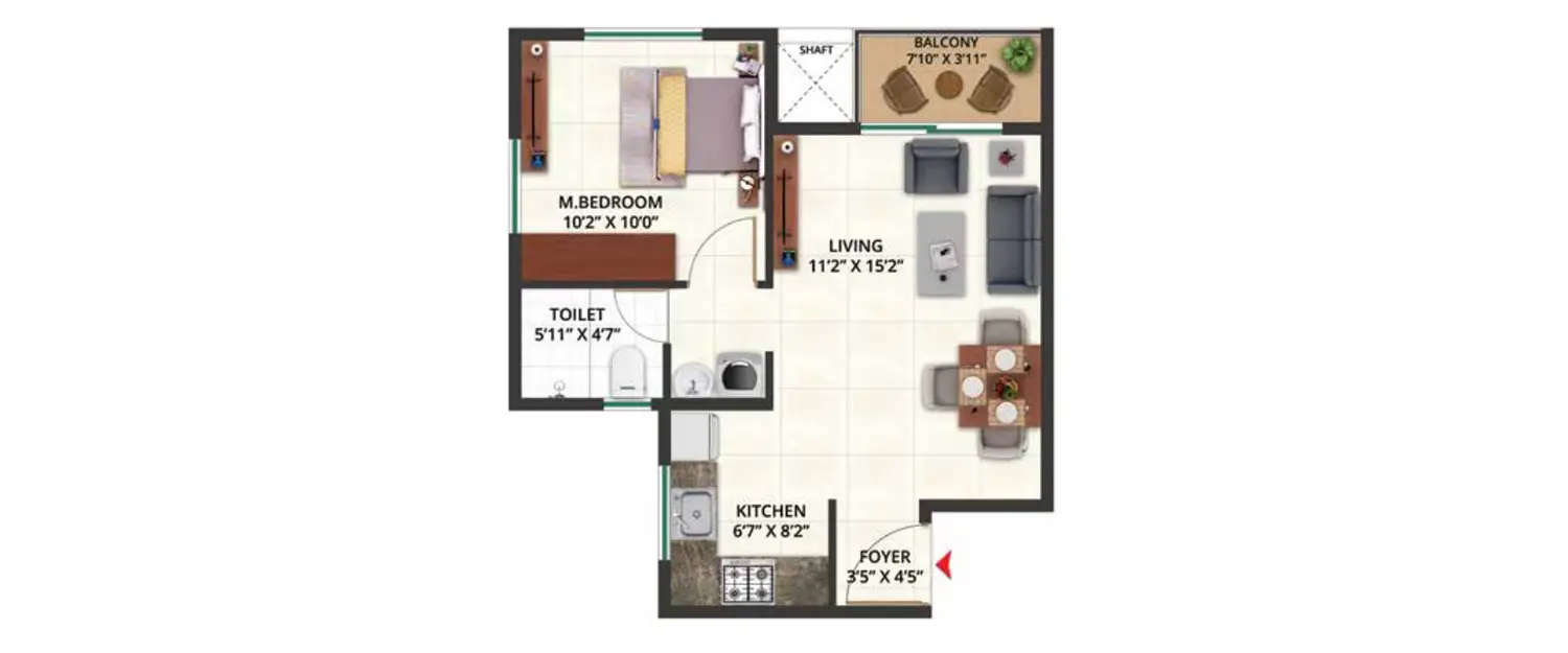 Floor plan for 1 BHK