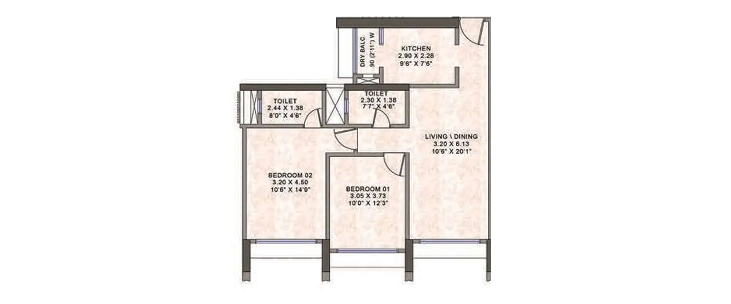 Floor plan for 2 BHK
