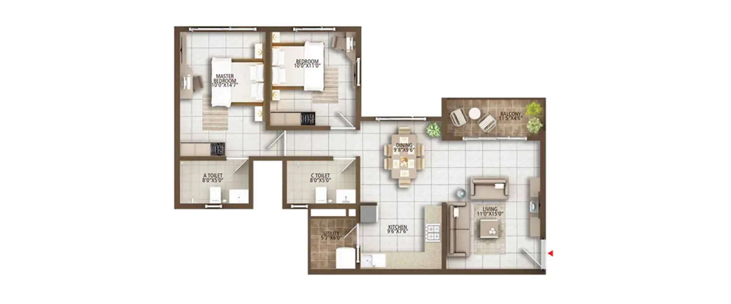 Floor plan for 2 BHK