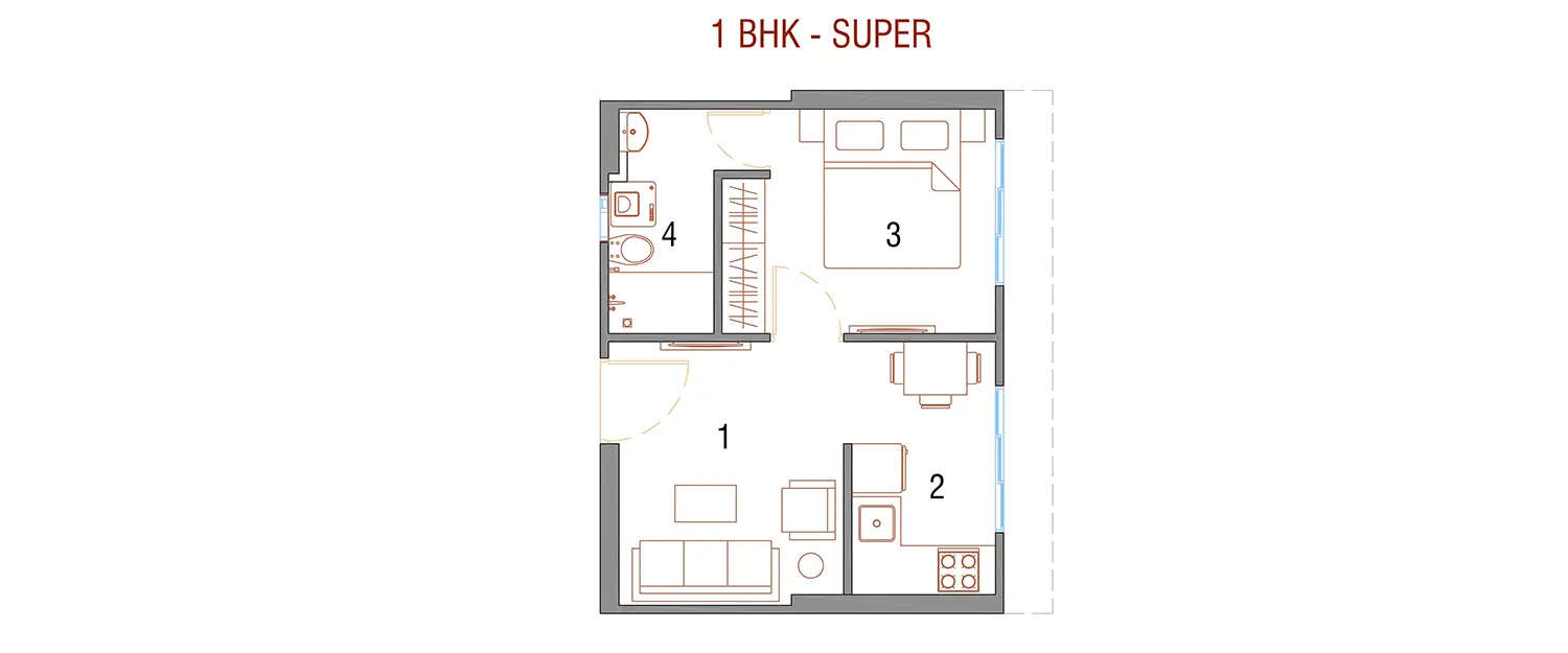 Floor plan for 1 BHK