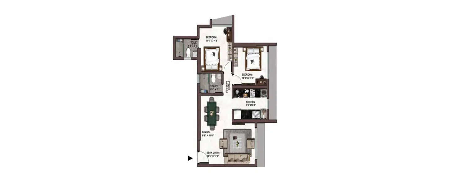 Floor plan for 2 BHK