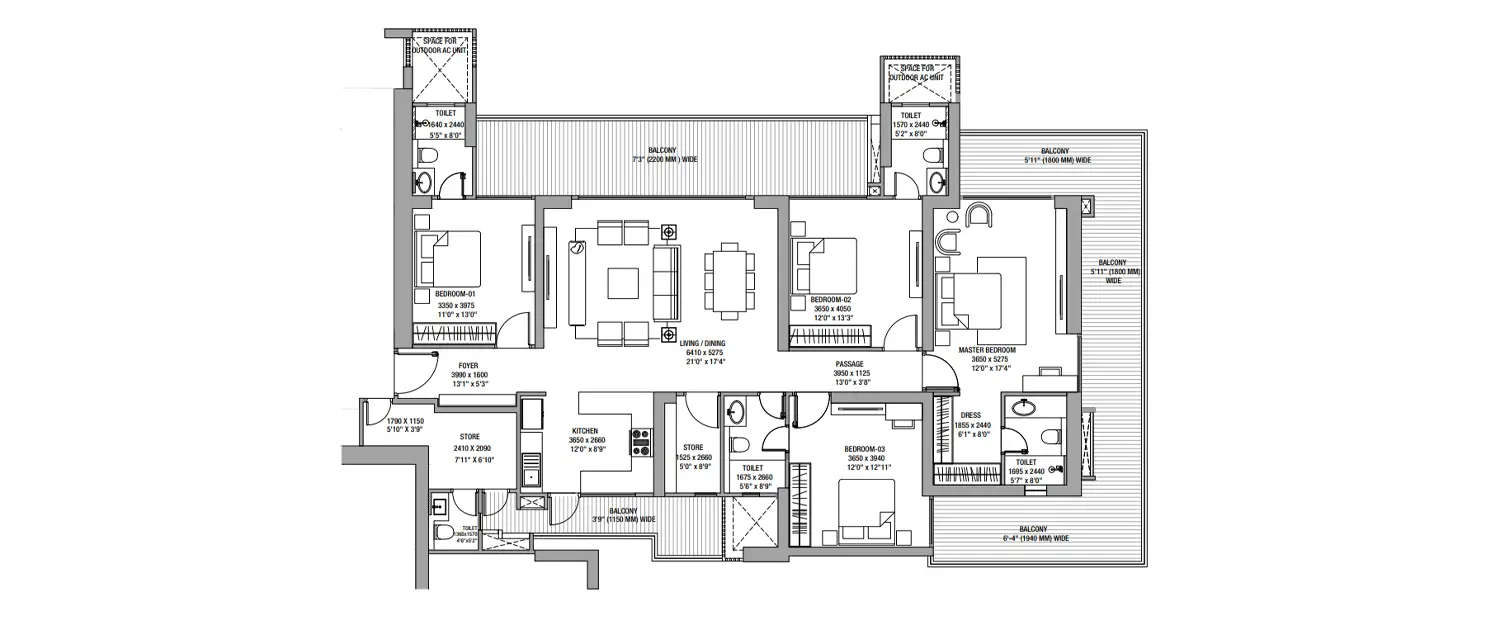 Floor plan for 4 BHK