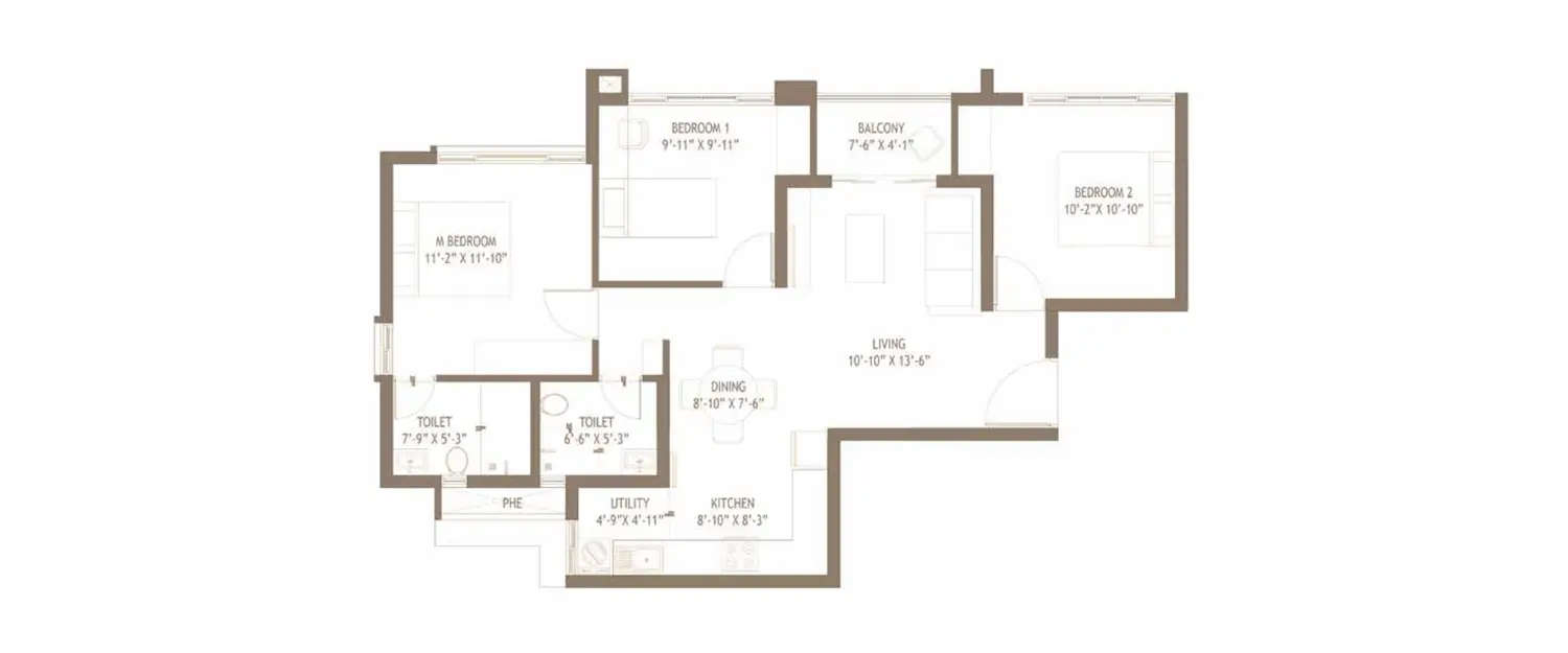 Floor plan for 3 BHK