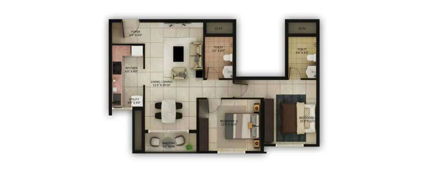 Floor plan for 2 BHK