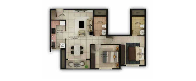 Salarpuria Sattva Misty Charm Mallasandra - Floor plan 2 BHK 726 Sq.ft