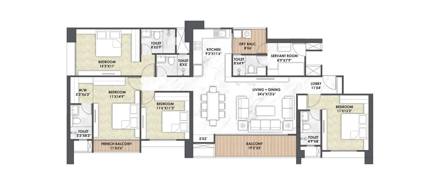 Floor plan for 4 BHK