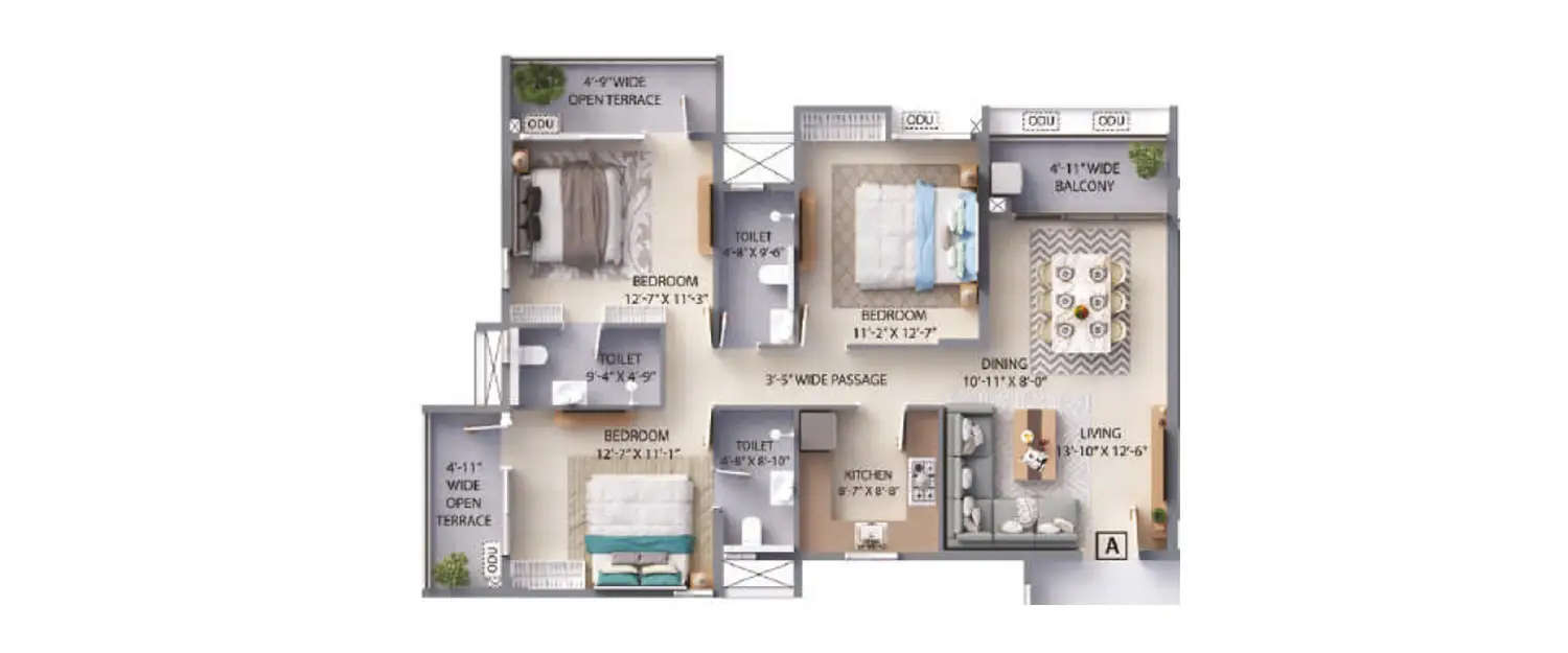 Floor plan for 3 BHK