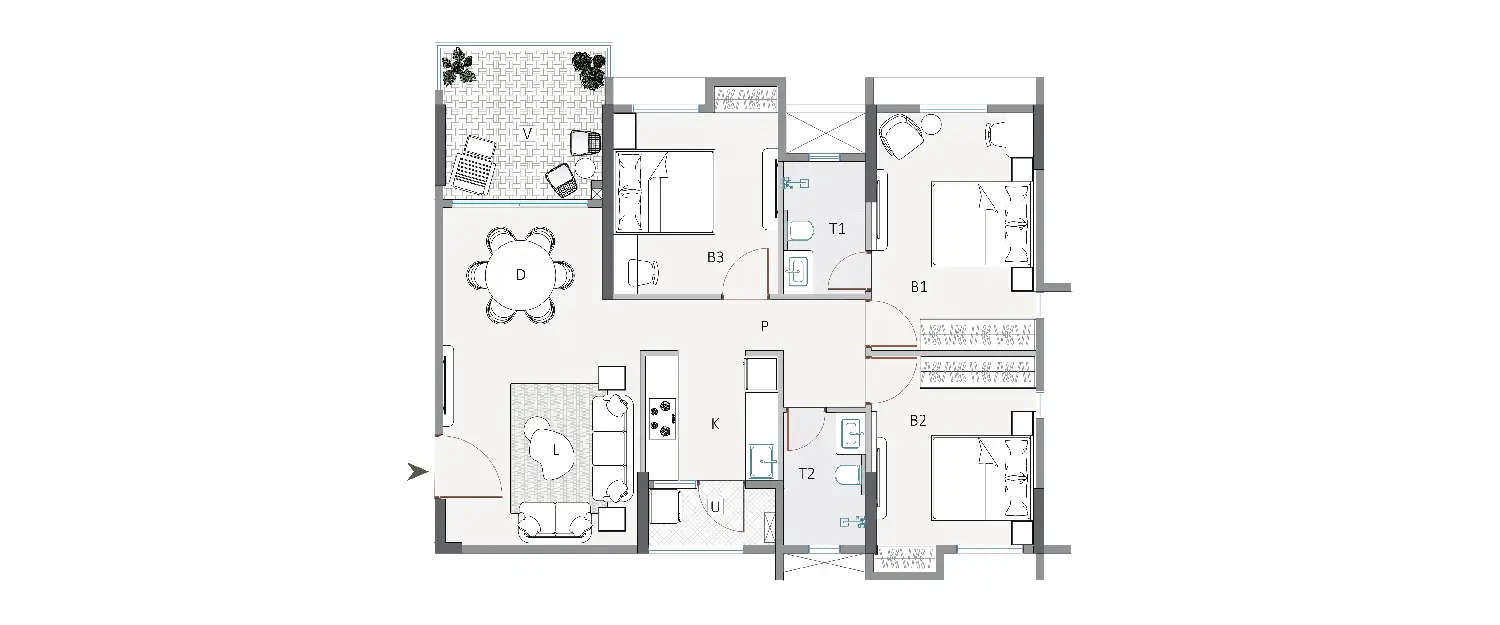 Floor plan for 3 BHK