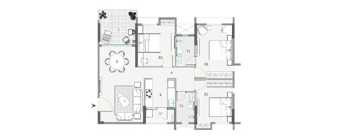 Purti Tatsam Rajarhat - Floor plan 3 BHK 1396 Sq.ft