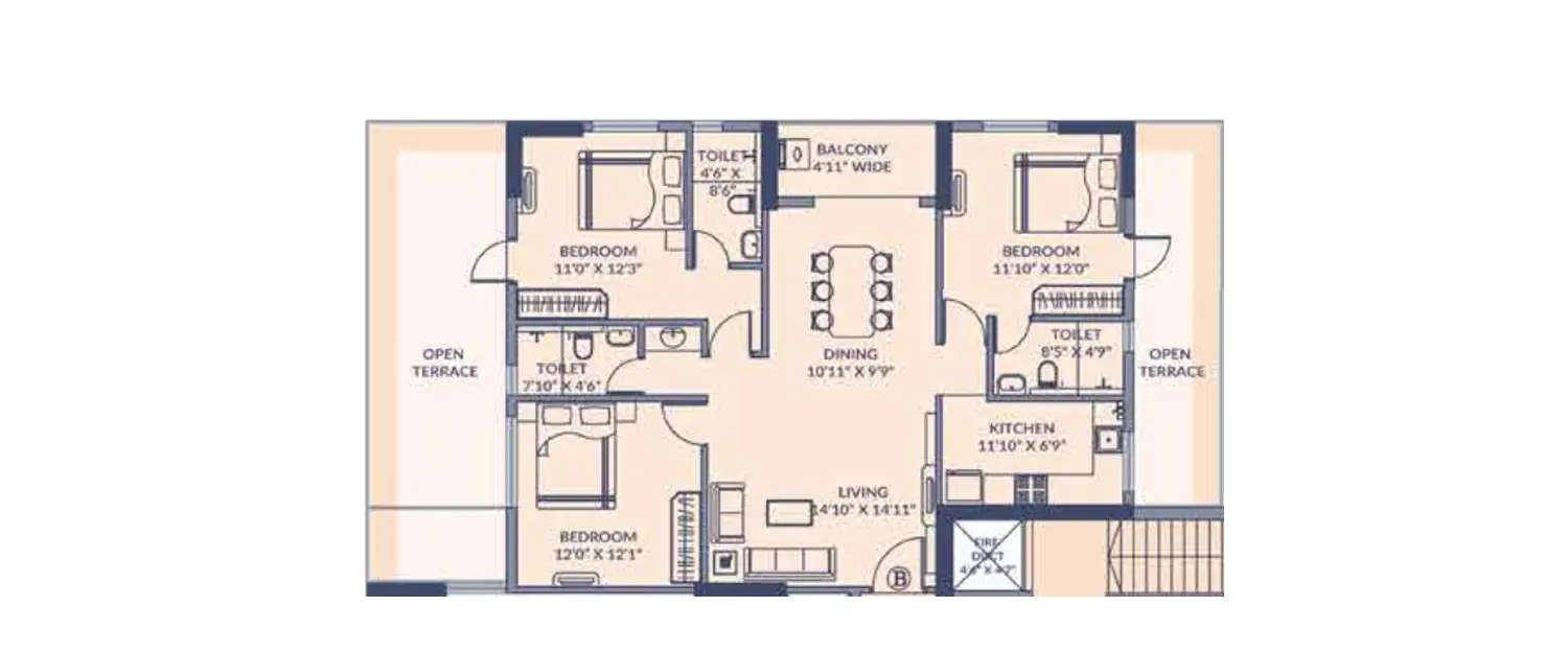 Floor plan for 3 BHK