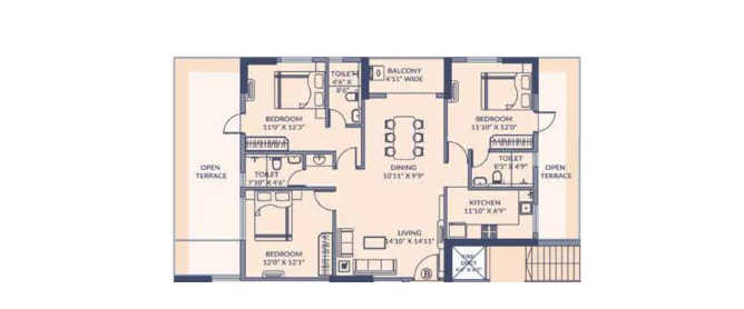 Orbit Dakshini Baranagar - Floor plan 3 BHK 1810 Sq.ft