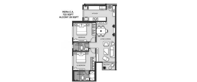 Aaradhya One Earth Ghatkopar - Floor plan 2 BHK 722 Sq.ft