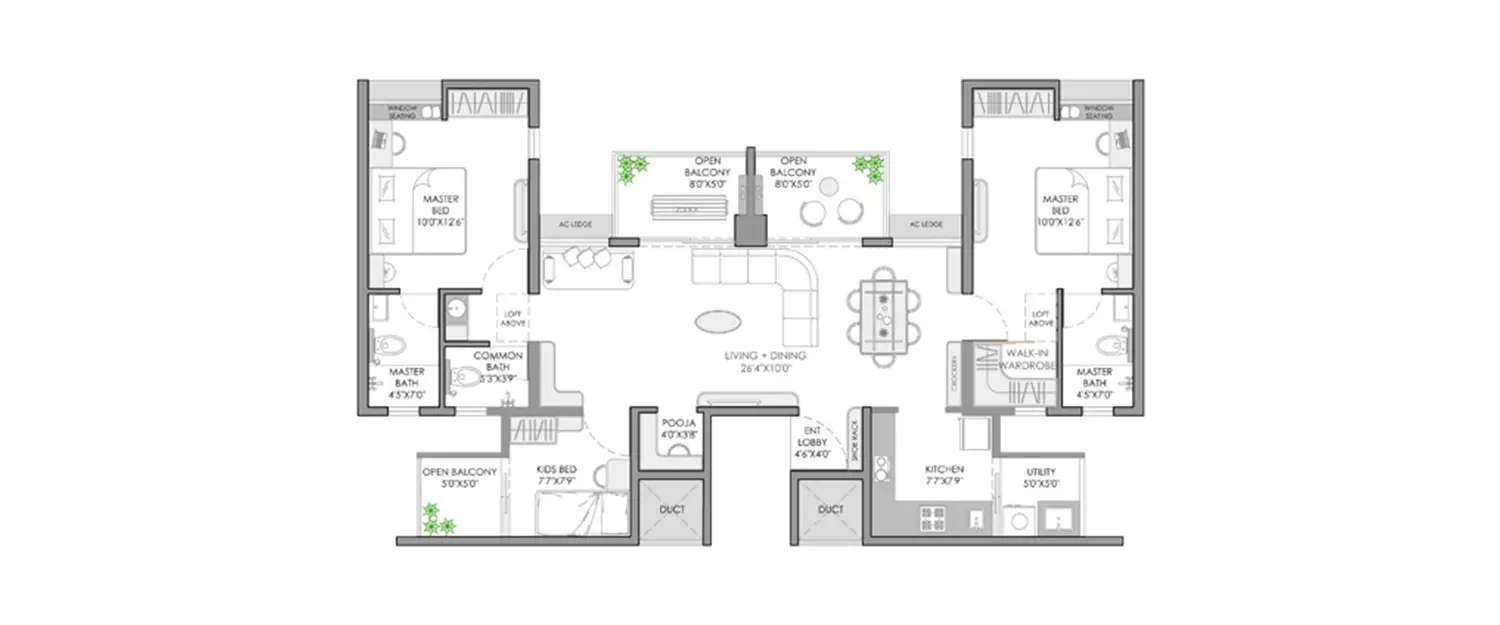 Floor plan for 4 BHK