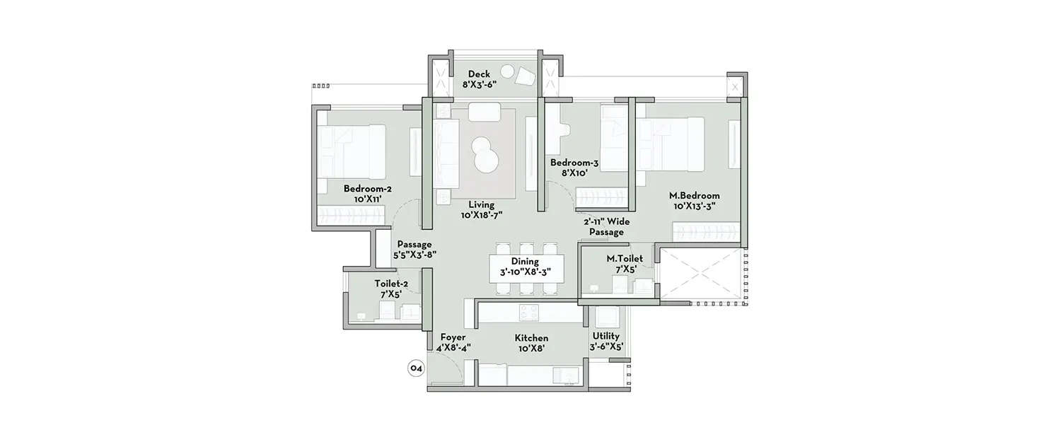 Floor plan for 3 BHK