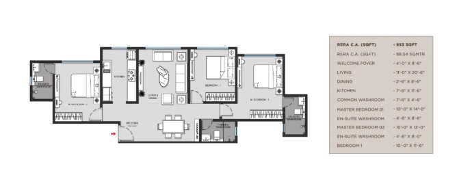 MICL Insignia Vile Parle - Floor plan 3 BHK 953 Sq.ft