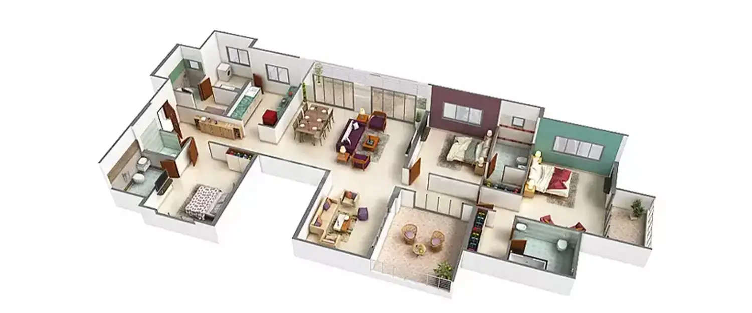 Floor plan for 3 BHK