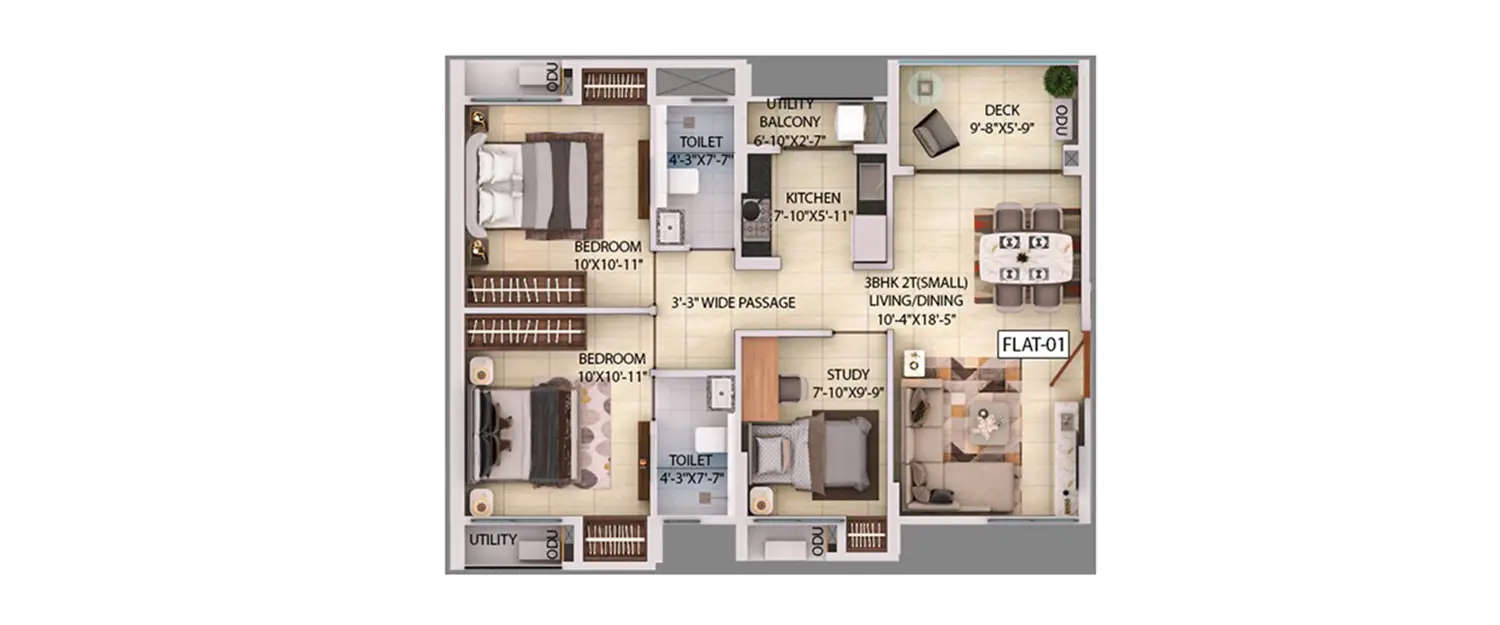 Floor plan for 3 BHK