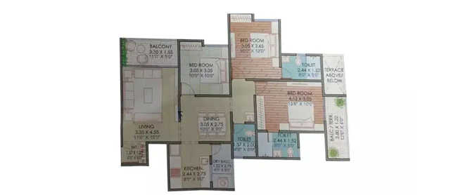 Majestique Landmarks Marbella Kharadi - Floor plan 3 BHK 853 Sq.ft