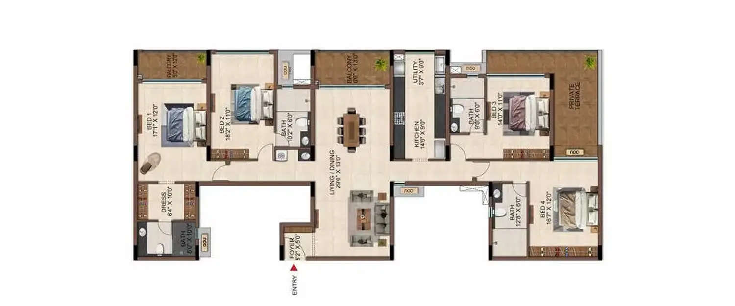 Floor plan for 4 BHK
