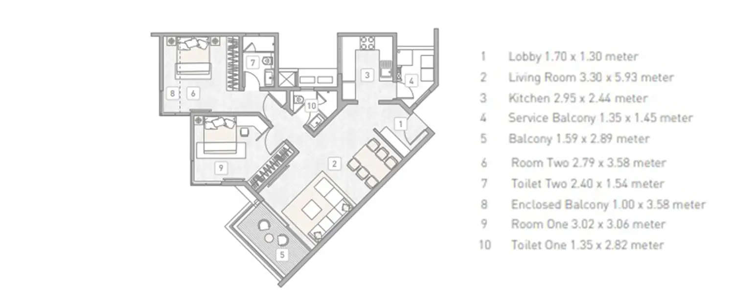 Floor plan for 2 BHK