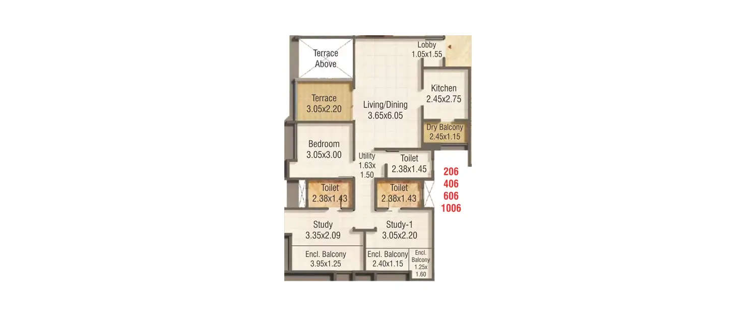 Floor plan for 3 BHK