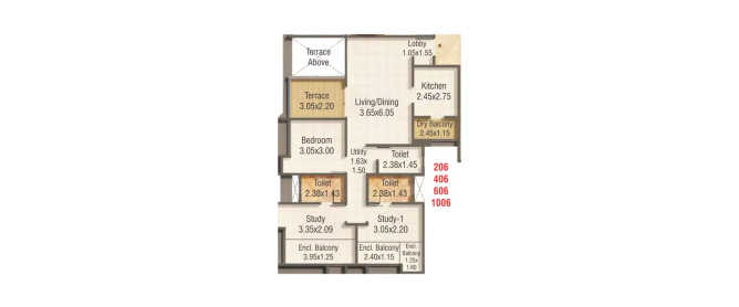 Kumar Pratham Moshi - Floor plan 3 BHK 834 Sq.ft