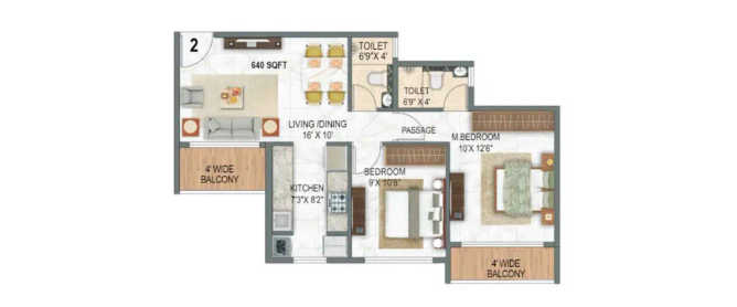 Today Anandam Oxyfresh Kharghar - Floor plan 2 BHK 640 Sq.ft