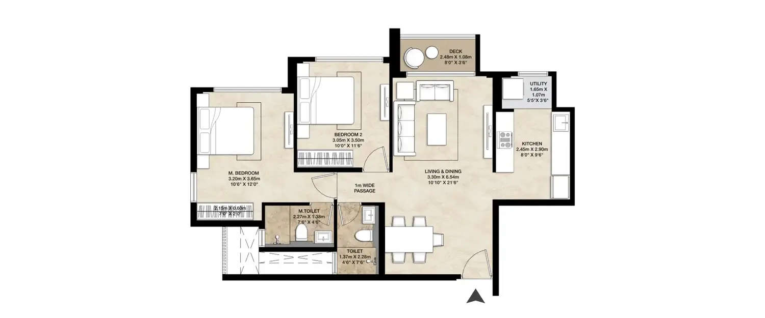 Floor plan for 2 BHK