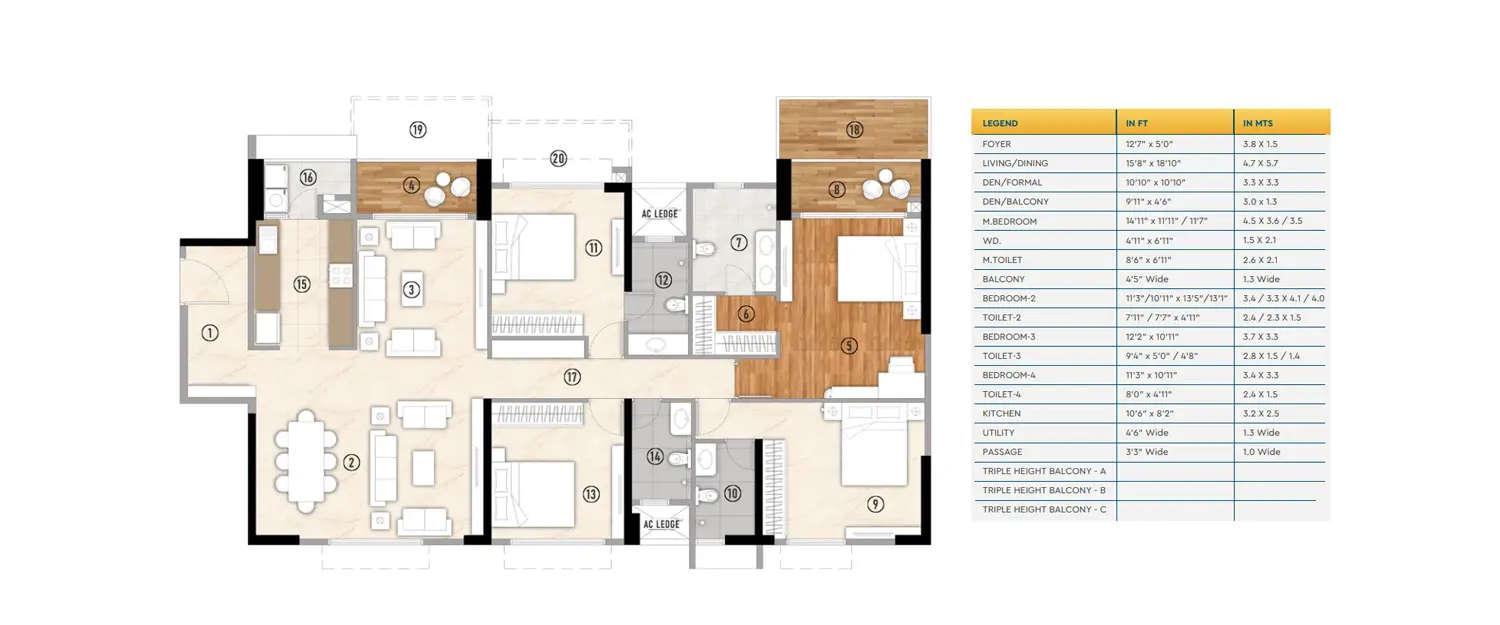 Floor plan for 4 BHK