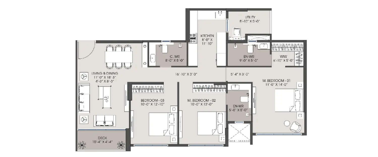 Floor plan for 3 BHK