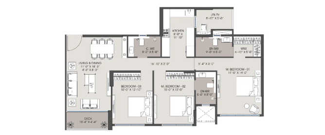 MICL Jade Park Vile Parle - Floor plan 3 BHK 1114 Sq.ft