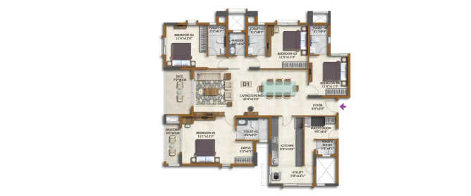 Prestige Waterford Whitefield - Floor plan 4 BHK 1757 Sq.ft