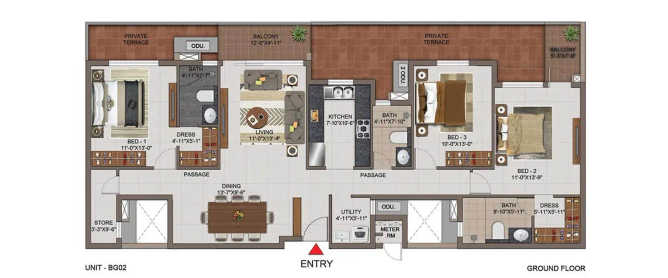 Casagrand Utopia Manapakkam - Floor plan 3 BHK 1865 Sq.ft