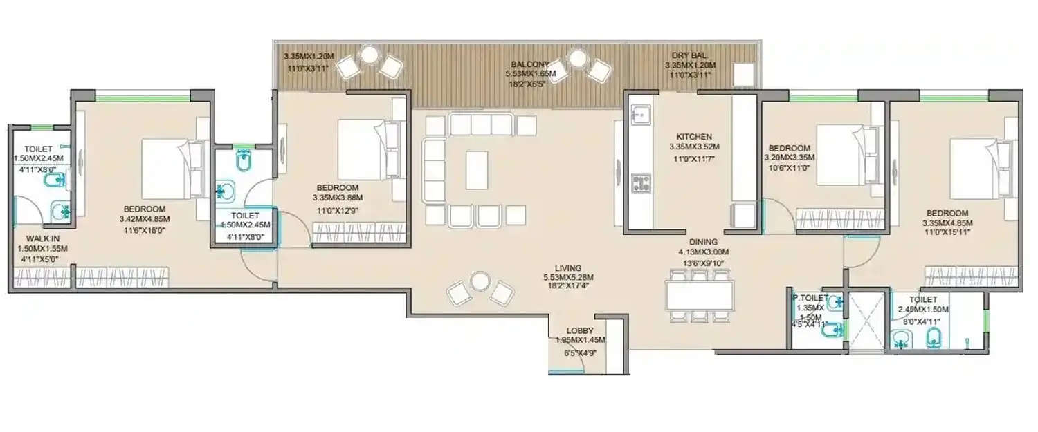 Floor plan for 4 BHK
