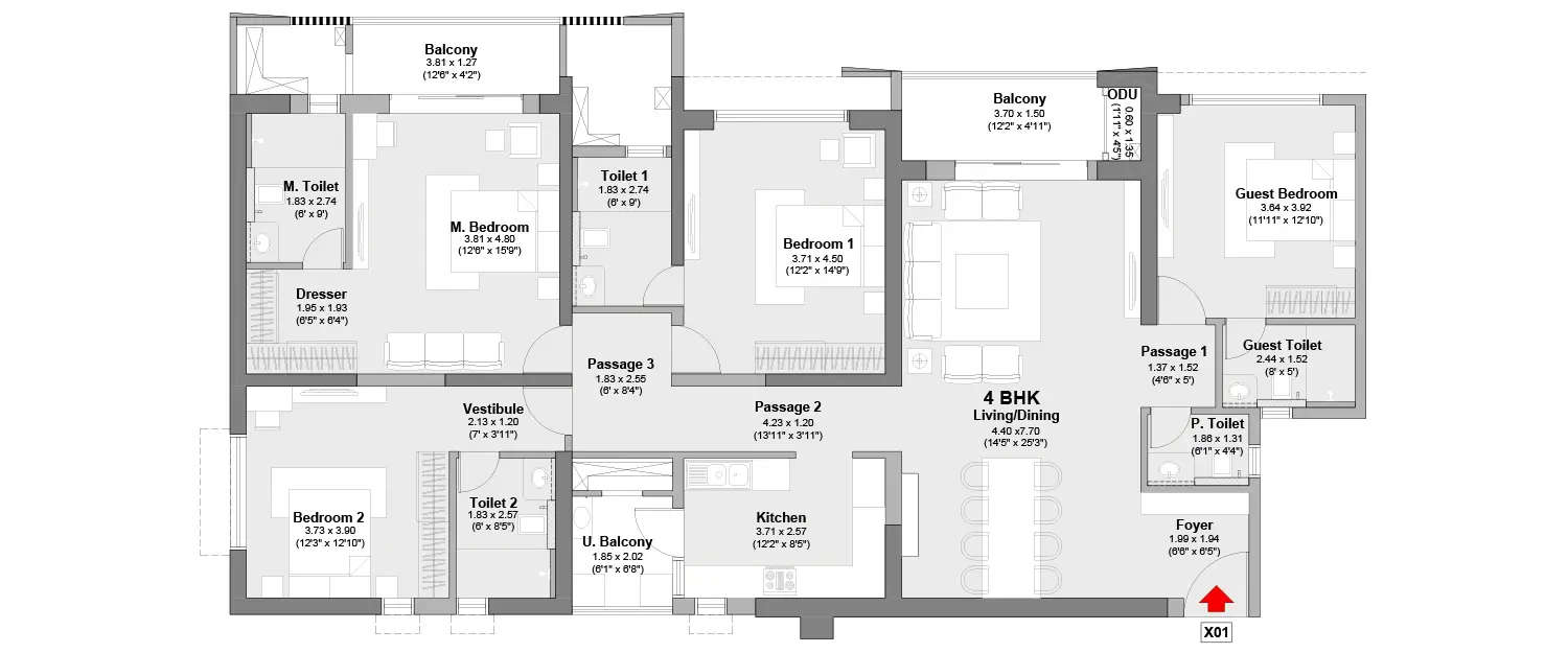 Floor plan for 4 BHK