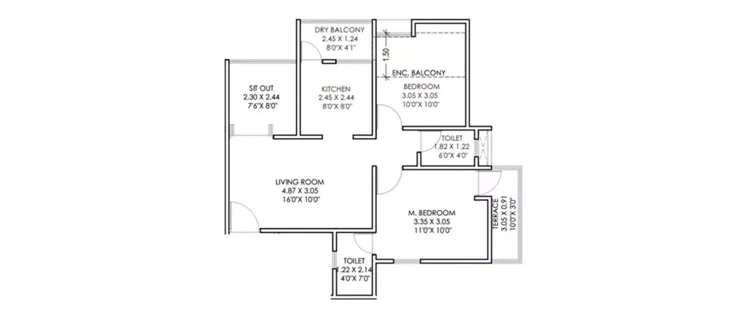 Floor plan for 2 BHK