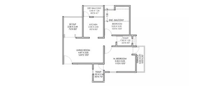 Majestique Landmarks Nest Fursungi - Floor plan 2 BHK 506 Sq.ft